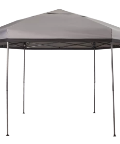 For Living Quick-Set Hexagon Outdoor/Patio Soft-Top Gazebo W/ Netting, Grey, 10x12-ft