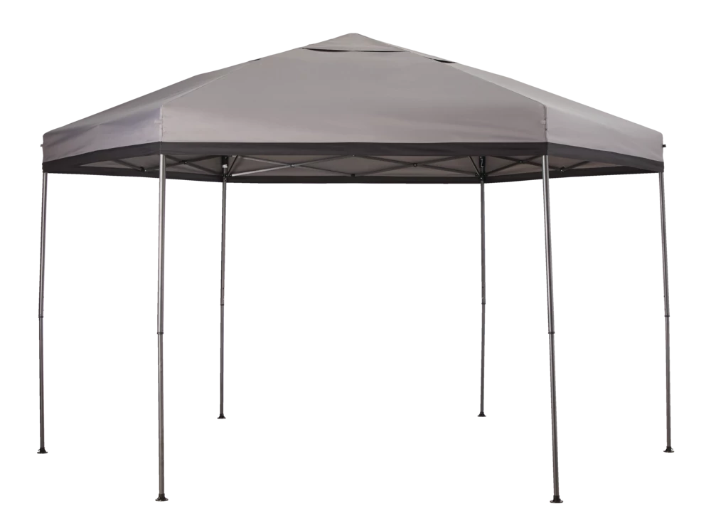 For Living Quick-Set Hexagon Outdoor/Patio Soft-Top Gazebo W/ Netting, Grey, 10x12-ft