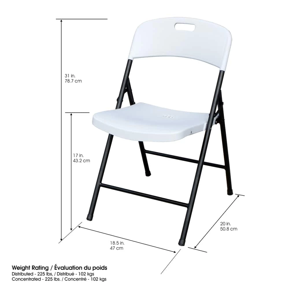 For Living Portable Indoor/Outdoor Contoured Plastic & Metal Folding Chair, White - Image 3
