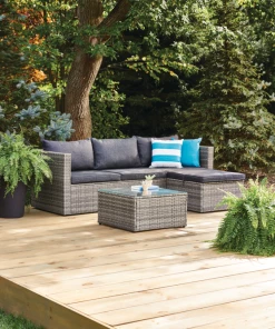 For Living All-Weather Wicker Outdoor/Patio Conversation Set W/Glass Top Coffee Table, 3-pc