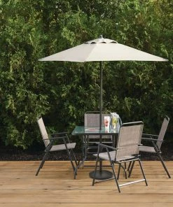 For Living Steel Outdoor/Patio Dining Set W/Glass Top Table, Grey, 6-pc