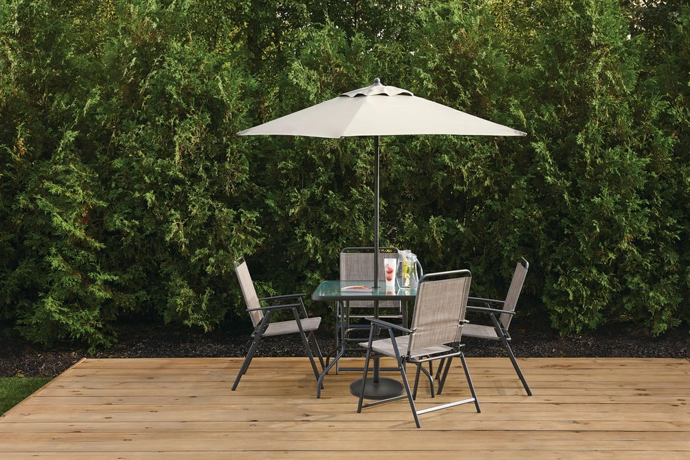 For Living Steel Outdoor/Patio Dining Set W/Glass Top Table, Grey, 6-pc