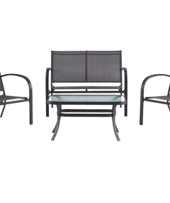 For Living Sling Outdoor/Patio Conversation Set W/Tempered Glass Tabletop, 4-pc