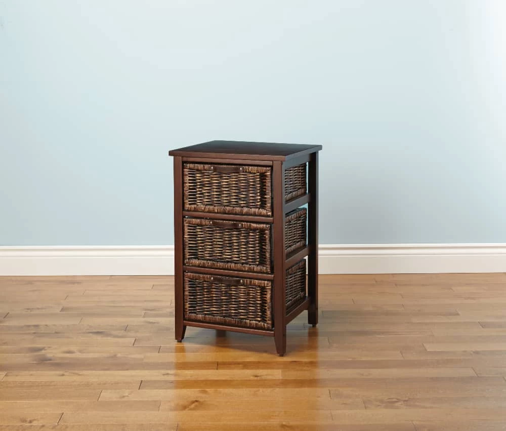 For Living Wood & Wicker 3-Drawer Storage Chest With Leather Pulls, Walnut Finish - Image 3