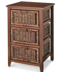 For Living Wood & Wicker 3-Drawer Storage Chest With Leather Pulls, Walnut Finish