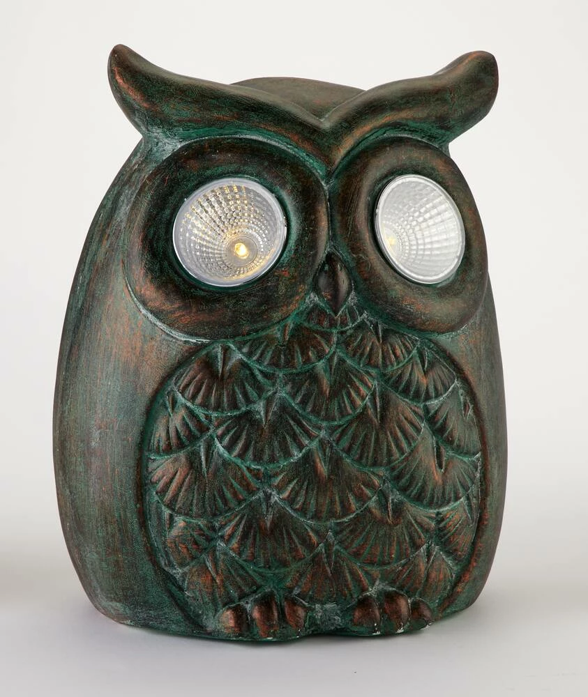 For Living Solar Owl Statue & Lawn Ornament, 10.63-in, Green