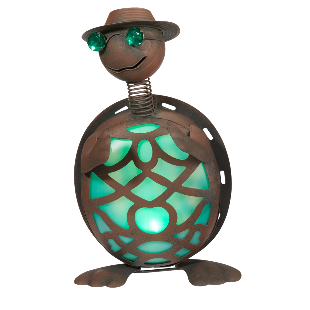For Living Solar-Powered Metal Turtle Lawn Ornament, 14-in