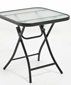 For Living Folding Outdoor/Patio Side Table W/ Glass Top, Assorted, 18-in