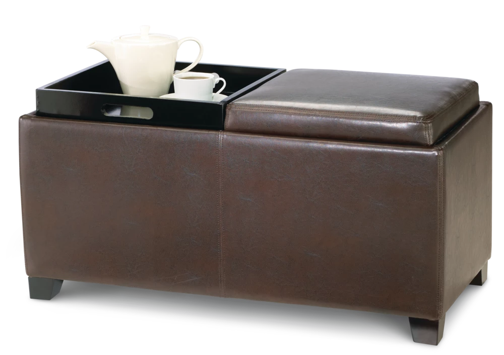 For Living Storage Ottoman/Bench With Built-In Tray Tables & Padded Seat, Espresso Brown - Image 6
