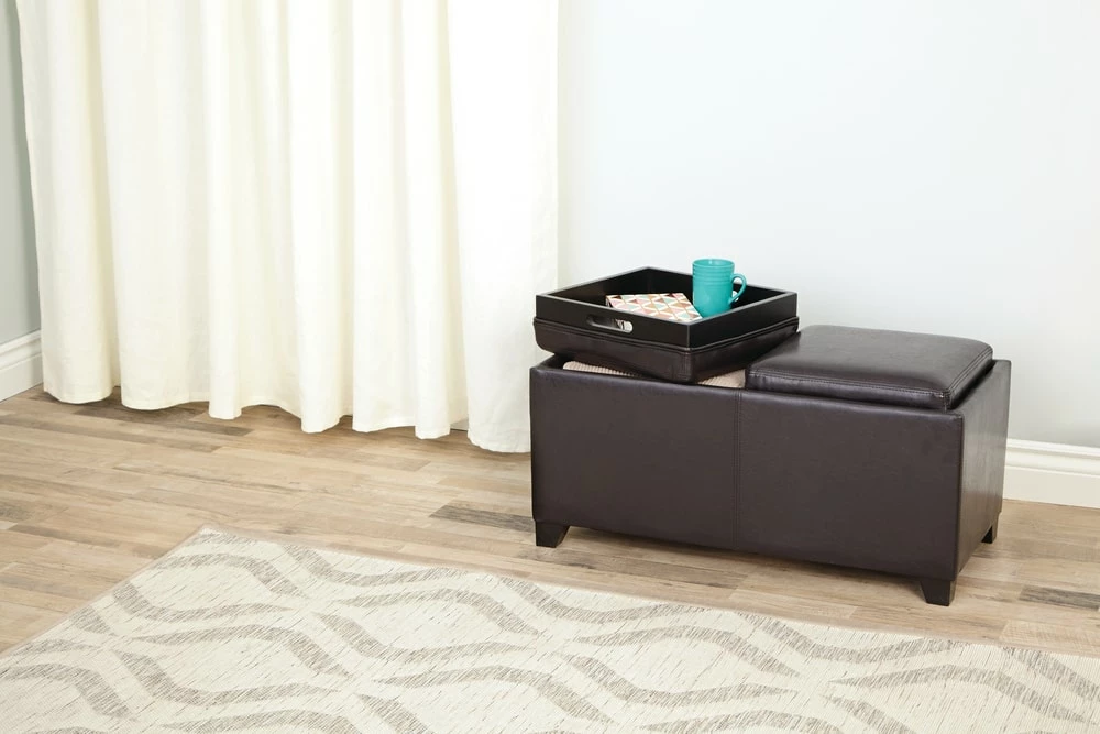 For Living Storage Ottoman/Bench With Built-In Tray Tables & Padded Seat, Espresso Brown - Image 7