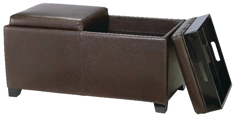 For Living Storage Ottoman/Bench With Built-In Tray Tables & Padded Seat, Espresso Brown - Image 4