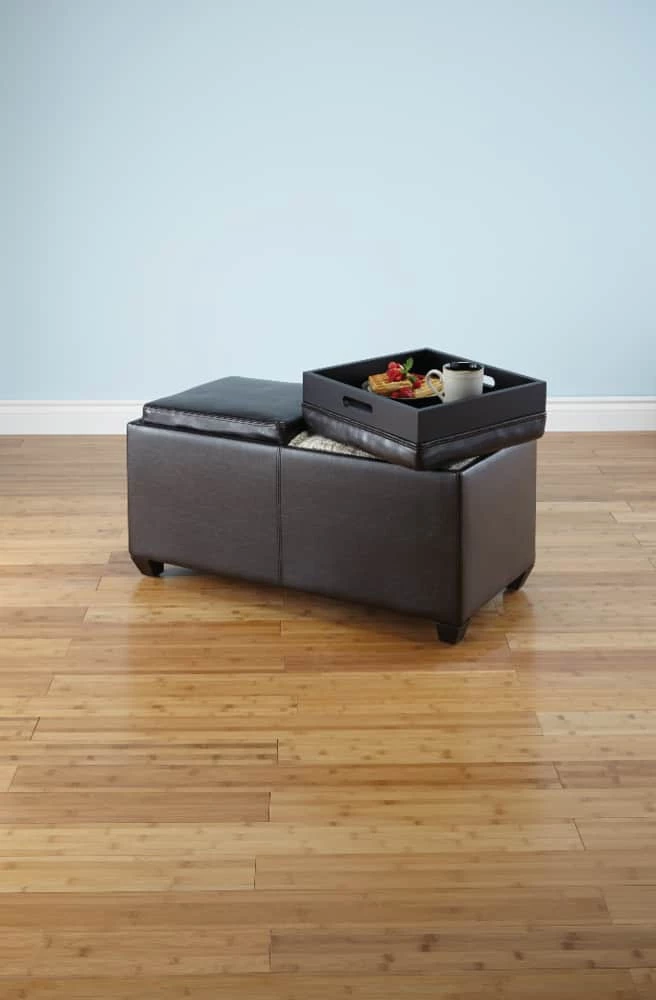 For Living Storage Ottoman/Bench With Built-In Tray Tables & Padded Seat, Espresso Brown - Image 9