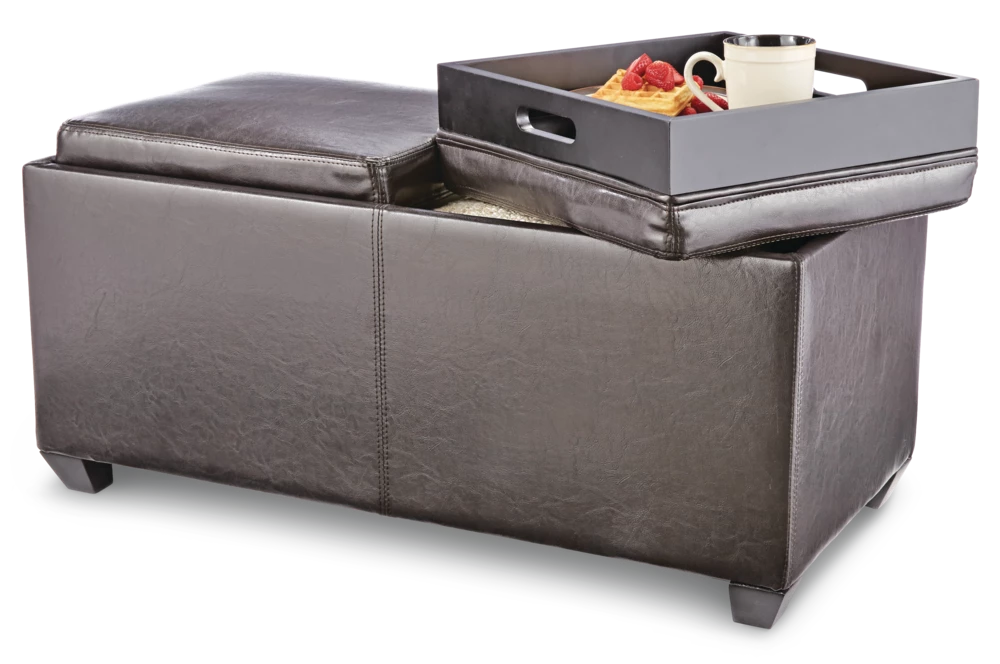 For Living Storage Ottoman/Bench With Built-In Tray Tables & Padded Seat, Espresso Brown - Image 8