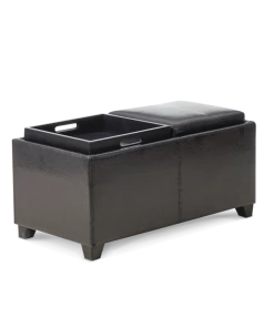 For Living Storage Ottoman/Bench With Built-In Tray Tables & Padded Seat, Espresso Brown