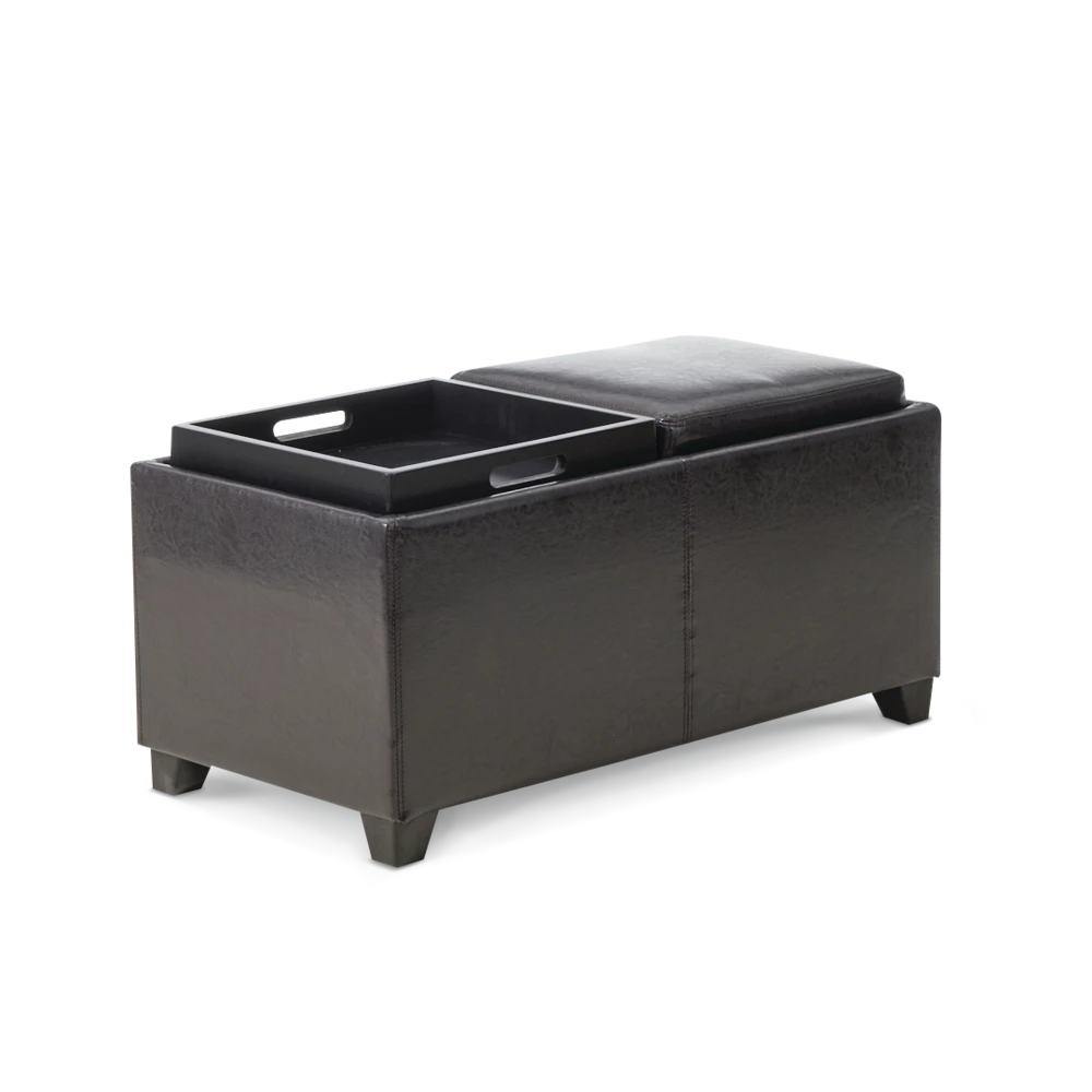 For Living Storage Ottoman/Bench With Built-In Tray Tables & Padded Seat, Espresso Brown
