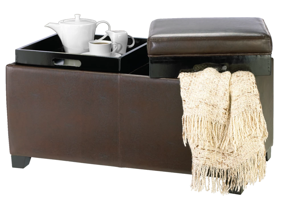 For Living Storage Ottoman/Bench With Built-In Tray Tables & Padded Seat, Espresso Brown - Image 10