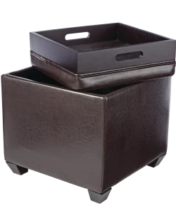 For Living Storage Cube Ottoman/Footrest/Seat With Built-In Tray Table, Espresso Brown