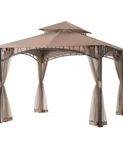 For Living Summerland Outdoor/Patio Soft-Top Gazebo W/ Mosquito Net, Brown, 10x10-ft