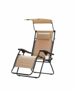 For Living Oxford Sling Zero Gravity Chair/Recliner W/ Sunshade & Headrest, Beige, XL