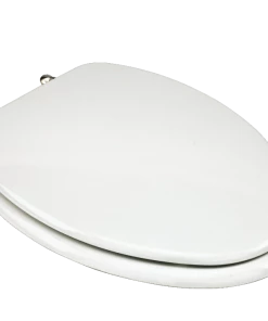 For Living Wood Elongated Toilet Seat With Nickel Hinges, White