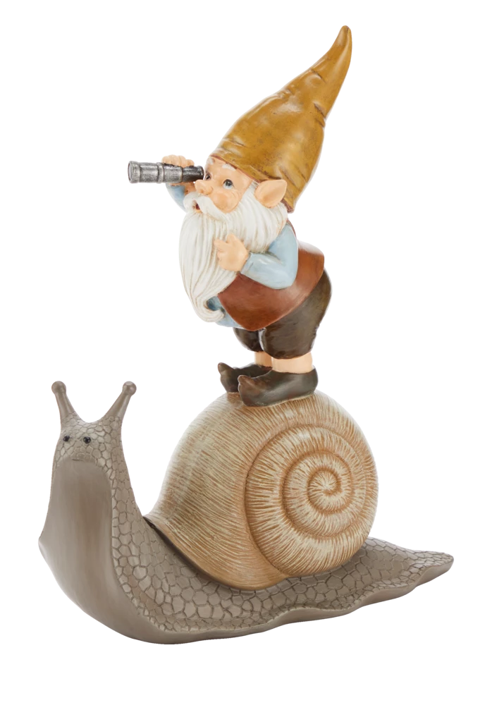 For Living Outdoor Travelling Gnome On Snail Garden Statue & Lawn Ornament
