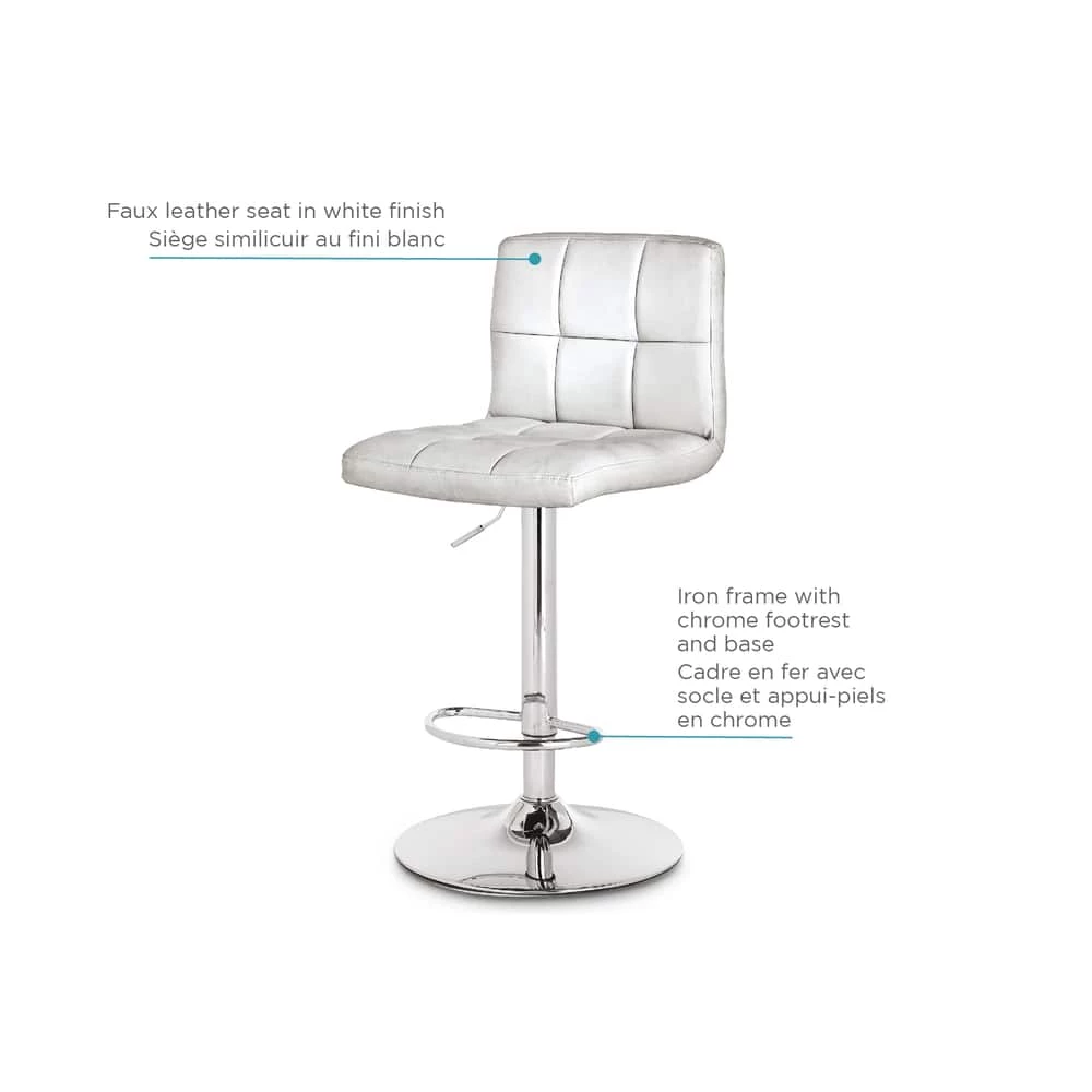 For Living PU Leather Swivel Counter/Bar Stool Adjustable Height (2-Piece Set), White - Image 3