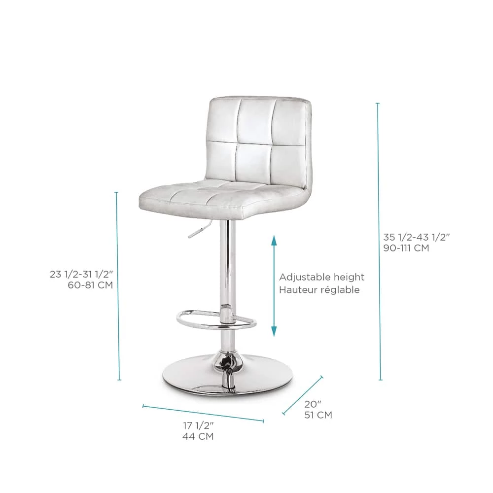 For Living PU Leather Swivel Counter/Bar Stool Adjustable Height (2-Piece Set), White - Image 2