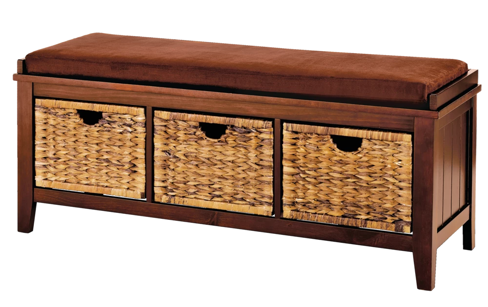 For Living Verona 3-Drawer Entryway Storage Bench Seat Cushion & Wicker Baskets, Espresso - Image 2