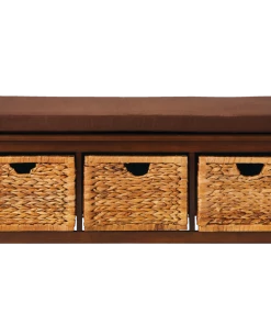 For Living Verona 3-Drawer Entryway Storage Bench Seat Cushion & Wicker Baskets, Espresso