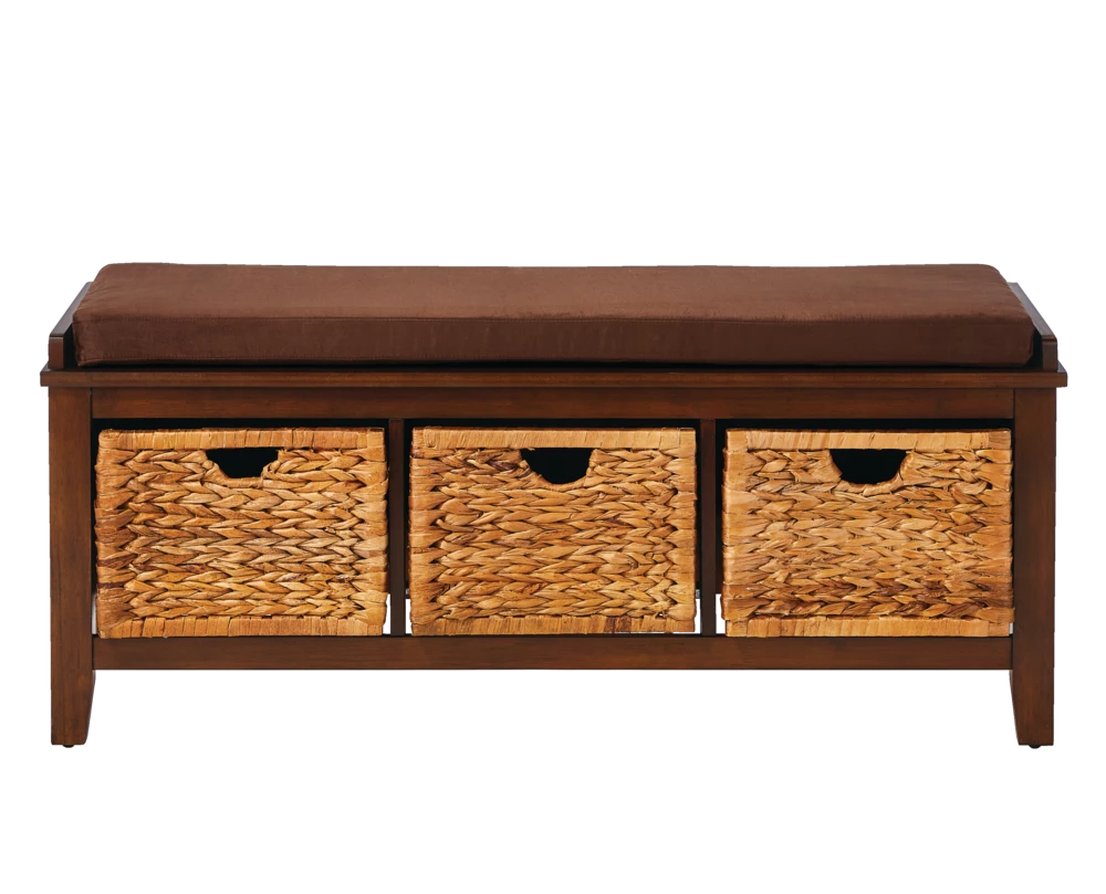 For Living Verona 3-Drawer Entryway Storage Bench Seat Cushion & Wicker Baskets, Espresso