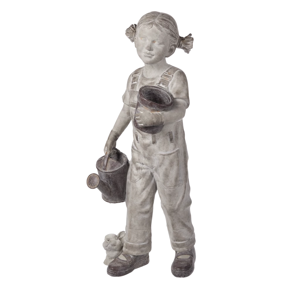 For Living Watering Girl Statue & Lawn Ornament, 32.09-in, Grey