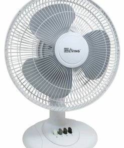 For Living Tilt-Head Oscillating Table/Desk Fan, 3-Speed, White, 12-in