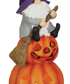 For Living Gnome Sitting On Pumpkin With LED Lights For Halloween, Orange, 32-in