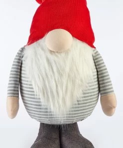 For Living Fabric Christmas Decoration Standing Gnome, Red & Grey, 55-in
