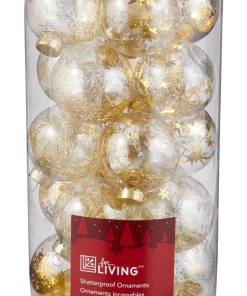 For Living Clear With Gold Fill Shatterproof Ornament Set, 20-pk
