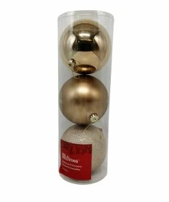 For Living Shatterproof Decoration Ball Christmas Ornament Set, Gold, 6-in, 3-pc