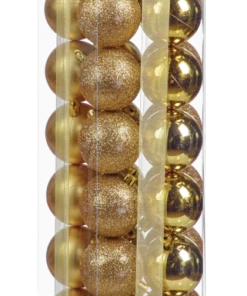 For Living Shatterproof Decoration Ball Christmas Ornament Set, Gold, 2.4-in, 50-pc