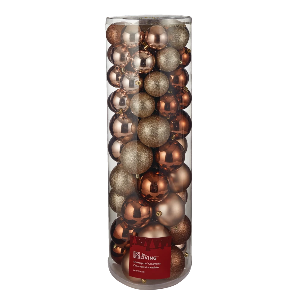 For Living Shatterproof Decoration Ball Christmas Ornament Set, Gold, Assorted Size, 80-pc