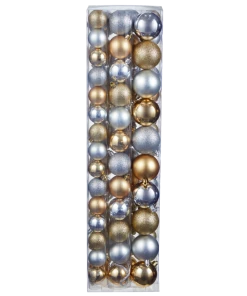 For Living Shatterproof Decoration Ball Christmas Ornament Set, Gold & Silver, 60-mm, 74-pc