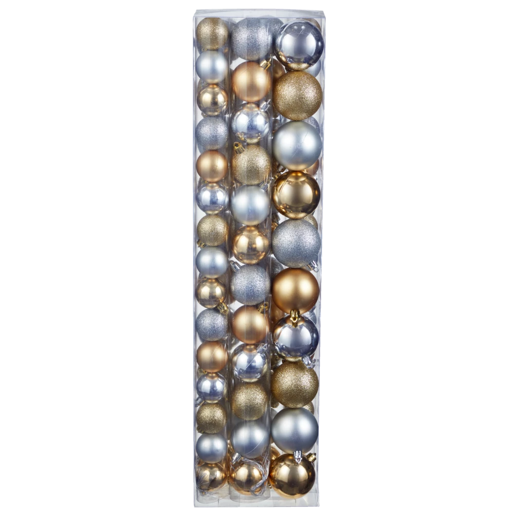 For Living Shatterproof Decoration Ball Christmas Ornament Set, Gold & Silver, 60-mm, 74-pc