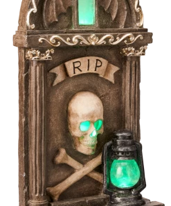 For Living Battery-Operated Gravestone With LED Light, Indoor Halloween Decor, Grey, 29-in
