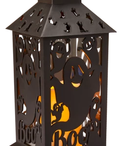 For Living Flame Lantern With Flickering LED Lights For Halloween Decoration, Black, 12 1/2-in