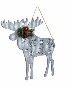 For Living Wooden Christmas Hanging Decoration Moose, Grey, 17 7/10-in