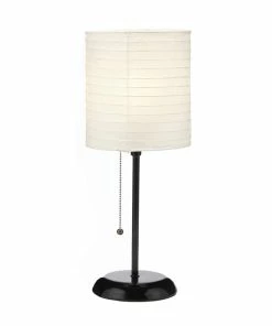 FOR LIVING Home Collection White Rice Paper Shade Table Lamp, 18-in, Black