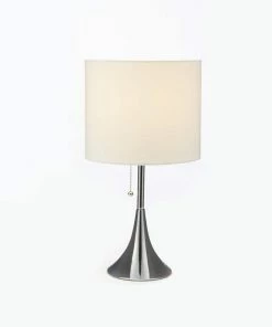 FOR LIVING Home Collection White Linen Shade Table Lamp, 18.5-in, Chrome
