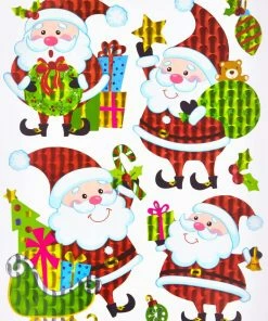 For Living Peel & Stick Christmas Decoration Holographic Holiday Clings, Assorted Designs