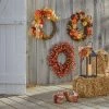For Living Pine Cone & Pumpkin Wreath For Fall & Thanksgiving Decorations, Orange, 22-in