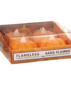 For Living Flameless LED Light Pumpkin Candles Kit For Fall, Halloween, Orange, 3-in, 4-pc