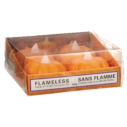 For Living Flameless LED Light Pumpkin Candles Kit For Fall, Halloween, Orange, 3-in, 4-pc