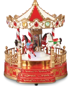 For Living Battery Operated Miniature Christmas Merry Go Round Village Decoration Set, 9-in